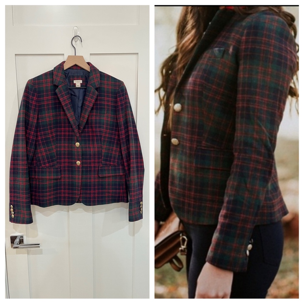 J. Crew 🎄 Holiday Schoolboy Stewart Wool Tartan Plaid Striped Blazer Jacket 12